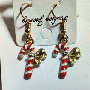 Enamel Candy Cane Fashion Christmas Earrings